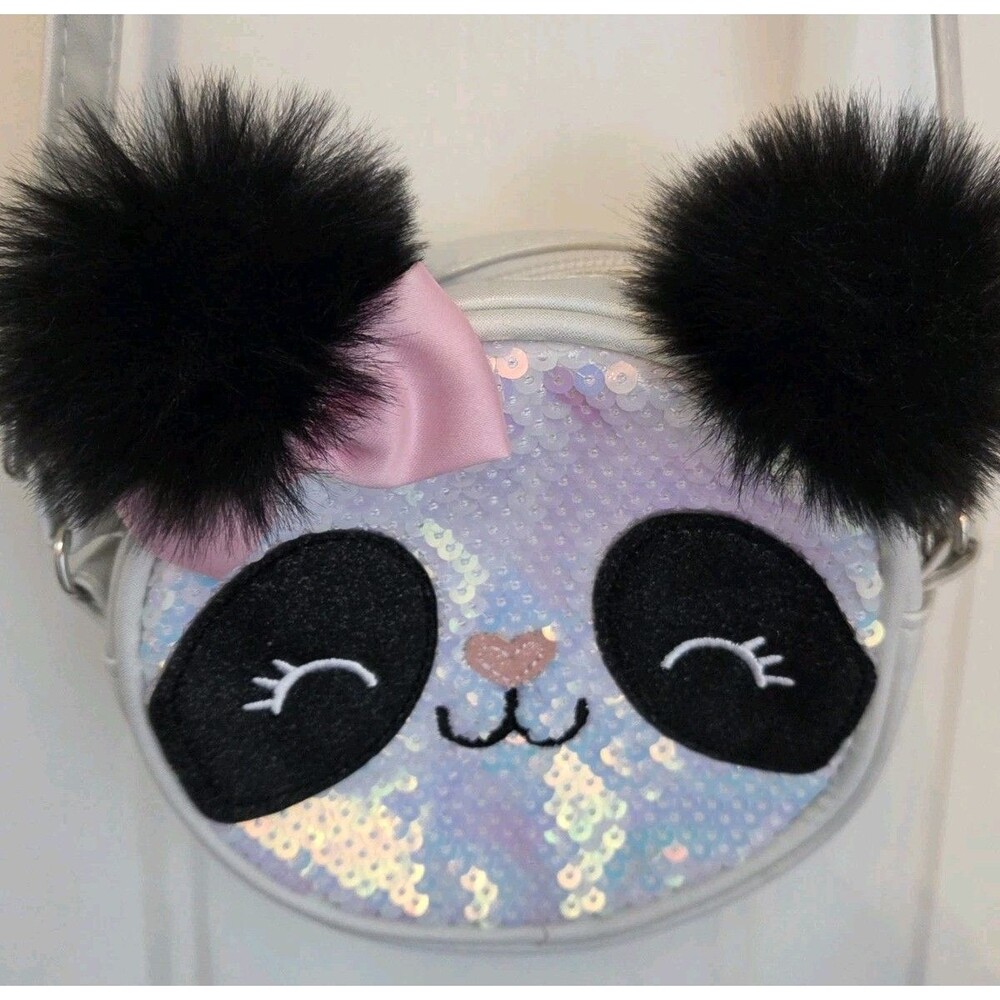 Claire's sequin panda crossbody w/ iridescent sequins & fuzzy ears